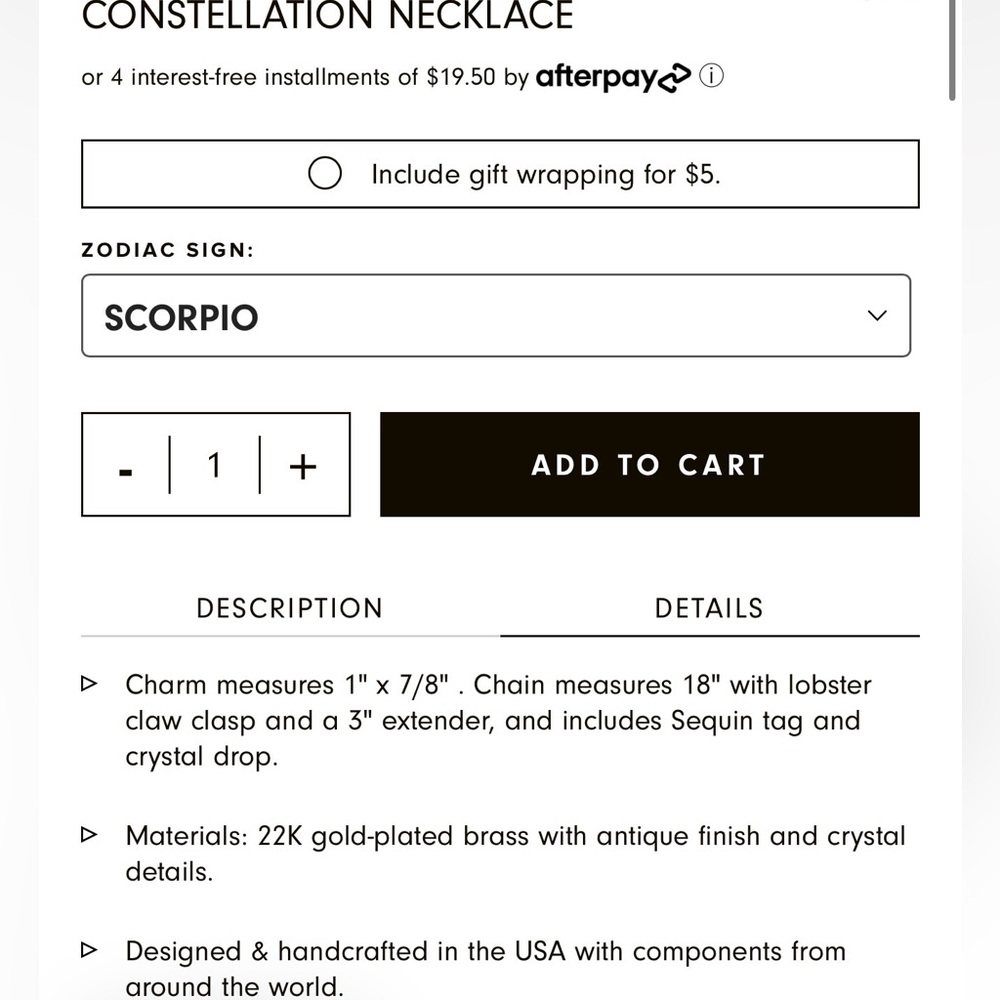 LIKE NEW Scorpio Constellation Necklace - Sequin Brand - Picture 8 of 8